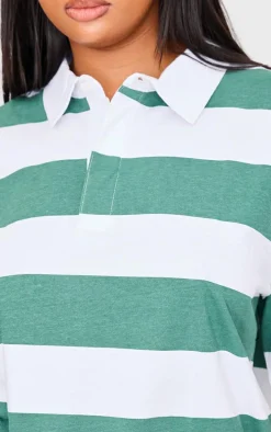 Plus Green Chunky Striped Collared Oversized T Shirt