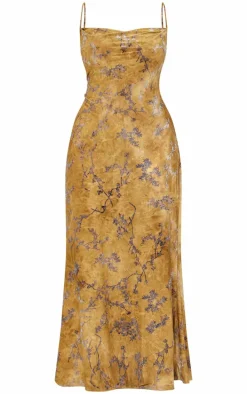 Plus Green Devore Cowl Neck Lace Up Back Maxi Dress