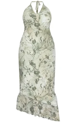 Plus Green Devore Halter Neck Maxi Dress