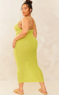 Plus Green Knitted Cut Out Maxi Dress