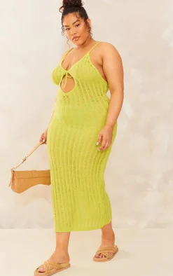 Plus Green Knitted Cut Out Maxi Dress
