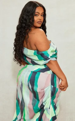 Plus Green Printed Asymmetric Bardot Corset