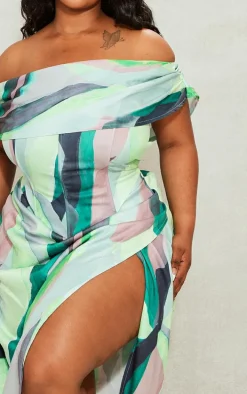 Plus Green Printed Asymmetric Bardot Corset