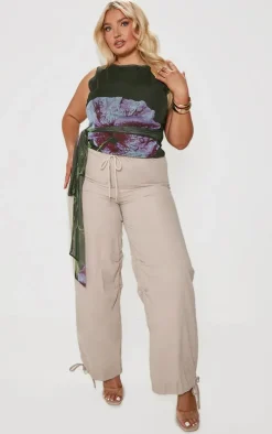 Plus Green Printed Mesh Tie Detail Boat Neck Top