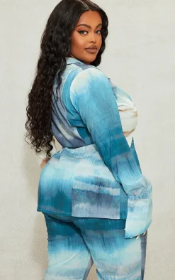 Plus Green Tie Dye Print Chiffon Fitted Shirt