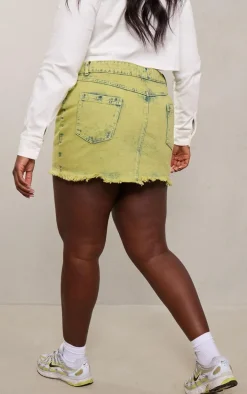Plus Green Tint Acid Wash Raw Hem Mini Skirt