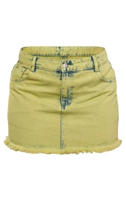 Plus Green Tint Acid Wash Raw Hem Mini Skirt