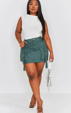 Plus Green Washed Faux Leather Pocket Cargo Mini Skirt