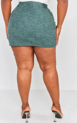 Plus Green Washed Faux Leather Pocket Cargo Mini Skirt