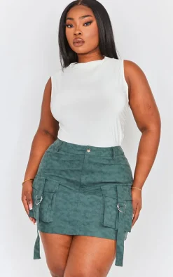 Plus Green Washed Faux Leather Pocket Cargo Mini Skirt