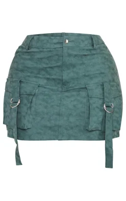 Plus Green Washed Faux Leather Pocket Cargo Mini Skirt
