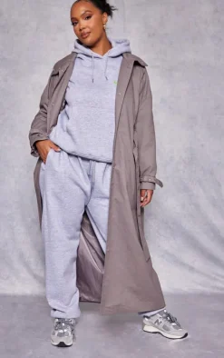 Plus Grey Belted Cuff Detail Trench Coat