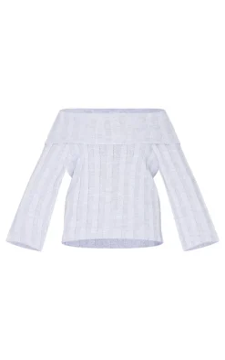 Plus Grey Exaggerated Ribbed Bardot Sweater