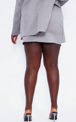 Plus Grey Linen Look Ruched Detail Mini Skirt