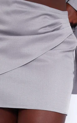 Plus Grey Linen Look Ruched Detail Mini Skirt