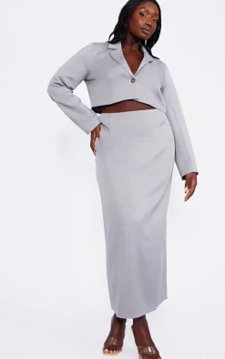 Plus Grey Linen Look Tailored Maxi Skirt