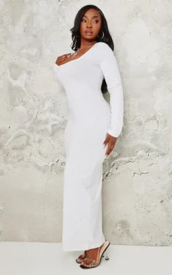 Plus Grey Marl Cotton Square Neck Maxi Dress