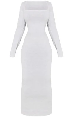 Plus Grey Marl Cotton Square Neck Maxi Dress