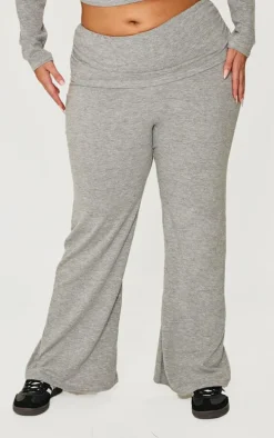 Plus Grey Marl Fold Over Soft Touch Flared Pants