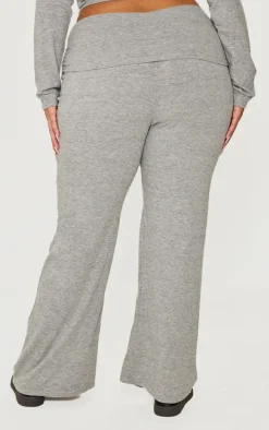 Plus Grey Marl Fold Over Soft Touch Flared Pants