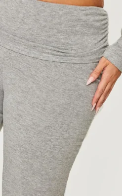 Plus Grey Marl Fold Over Soft Touch Flared Pants