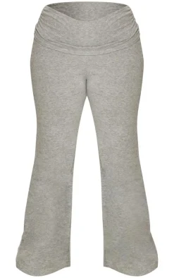 Plus Grey Marl Fold Over Soft Touch Flared Pants