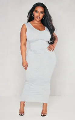 Plus Grey Marl Jersey Scoop Neck Midaxi Dress