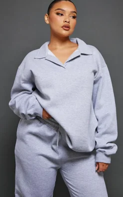 Plus Grey Marl Open Collar Sweatshirt