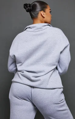 Plus Grey Marl Open Collar Sweatshirt