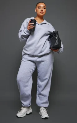 Plus Grey Marl Open Collar Sweatshirt