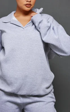 Plus Grey Marl Open Collar Sweatshirt