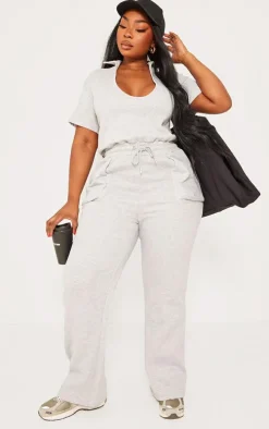 Plus Grey Marl Open Collar Sweat Jumpsuit