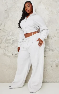 Plus Grey Marl Seam Detail Wide Leg Sweatpants