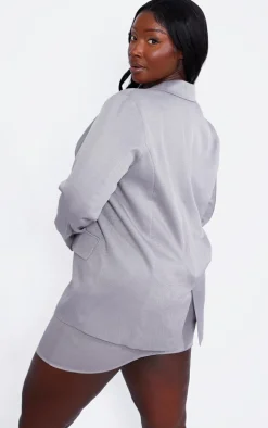 Plus Grey Oversized Linen Look Blazer