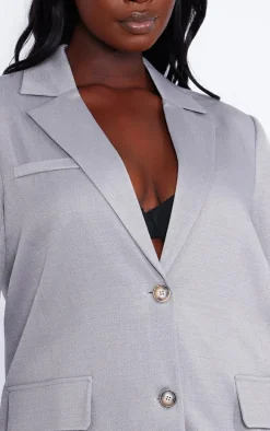 Plus Grey Oversized Linen Look Blazer