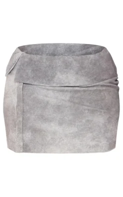 Plus Grey Ribbed Fold Over Button Detail Mini Skirt