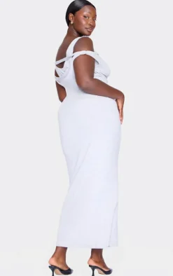 Plus Grey Ribbed Twisted Maxi Dress