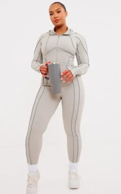 Plus Grey Sculpt Contrast Seam Crop Gym Jacket