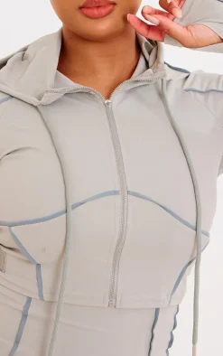 Plus Grey Sculpt Contrast Seam Crop Gym Jacket