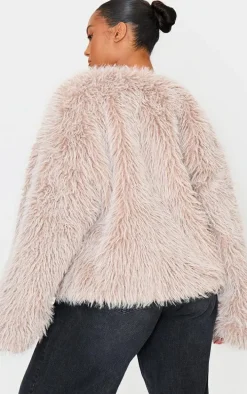 Plus Grey Shaggy Faux Fur Coat
