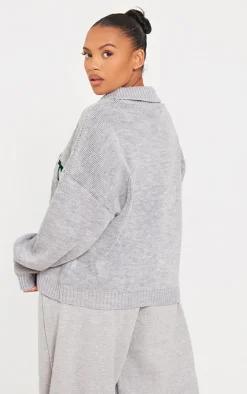 Plus Grey Vermont 96 State Collar Detail Sweater