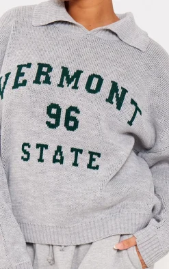 Plus Grey Vermont 96 State Collar Detail Sweater