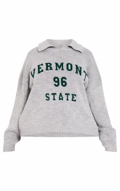Plus Grey Vermont 96 State Collar Detail Sweater