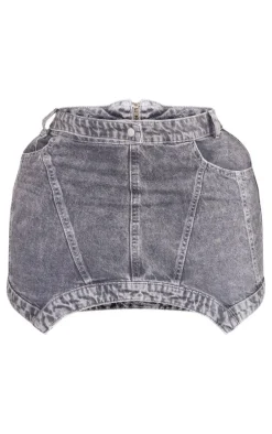 Plus Grey Washed Curved Hem Denim Mini Skirt