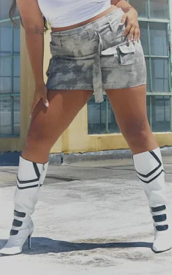 Plus Grey Washed Twill Cargo Micro Mini Skirt