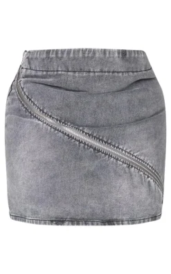 Plus Grey Washed Zip Detail Denim Skirt