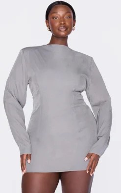 Plus Grey Woven Batwing Bodycon Dress