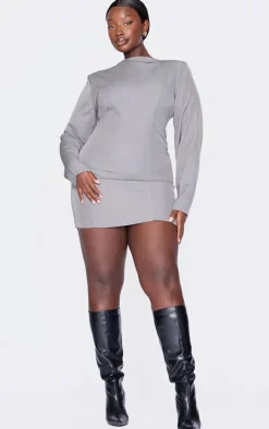 Plus Grey Woven Batwing Bodycon Dress
