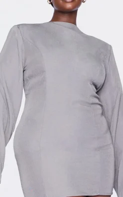 Plus Grey Woven Batwing Bodycon Dress