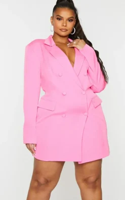 Plus Hot Pink Double Breasted Structured Blazer Dress